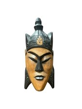 Hand Carved Wood Indonesian Bali Balinese Warrior Mask Wall Hanging 12  x4.5  