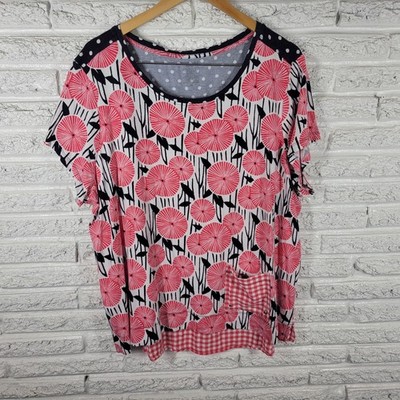Westbound Women's 3X Plus Red Black Geometric T-Shirt Top Round Neck