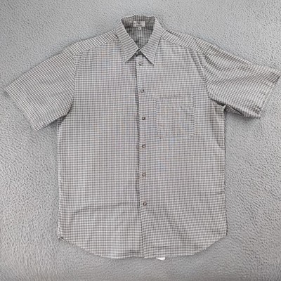 Zanella Shirt Mens Large Gray Check 100% Cotton Button Up Short Sleeve Italy