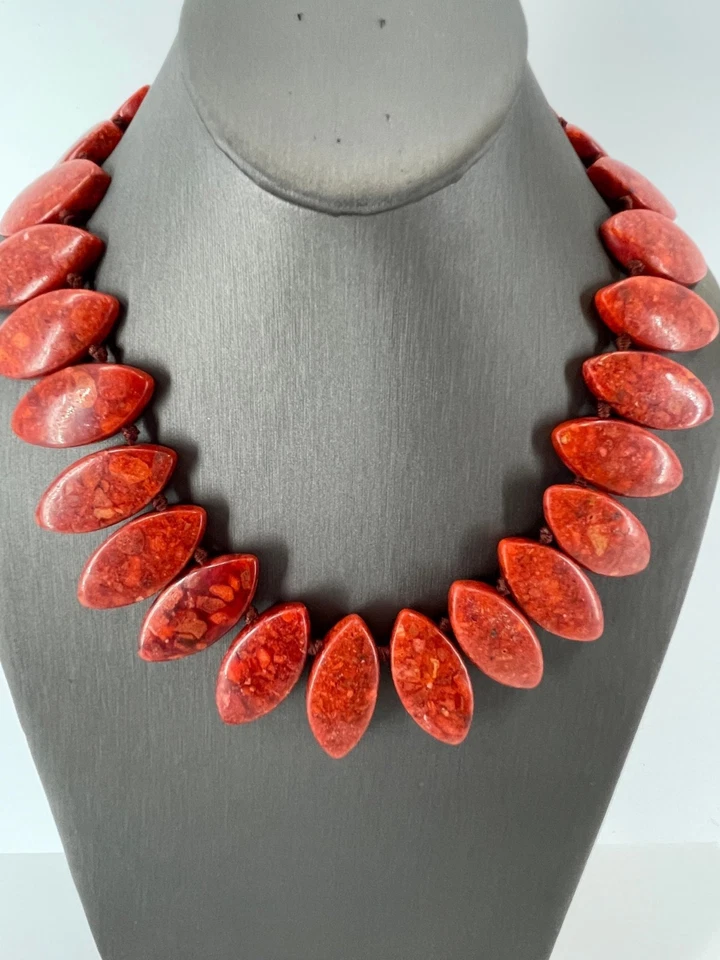 Jay King Earrings Coral Color & Sterling DTR 925 + Unbranded Red Stone Necklace - Image 4 of 4