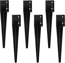 6 Pcs Fence Post Anchor Ground Spike 4x4 Metal Stake 24 Inch for Black 