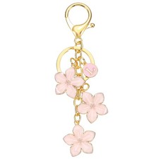 Initial Letter Flower Keychain, Alphabet L Cherry Blossom Keyring, Pink