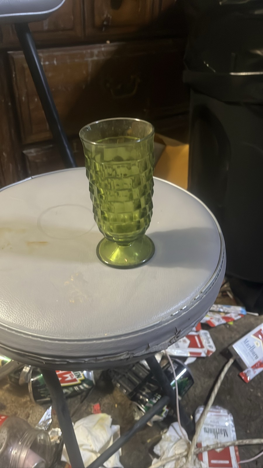 Indiana Glass Whitehall Cubist Avocado Green Footed Tumbler 6