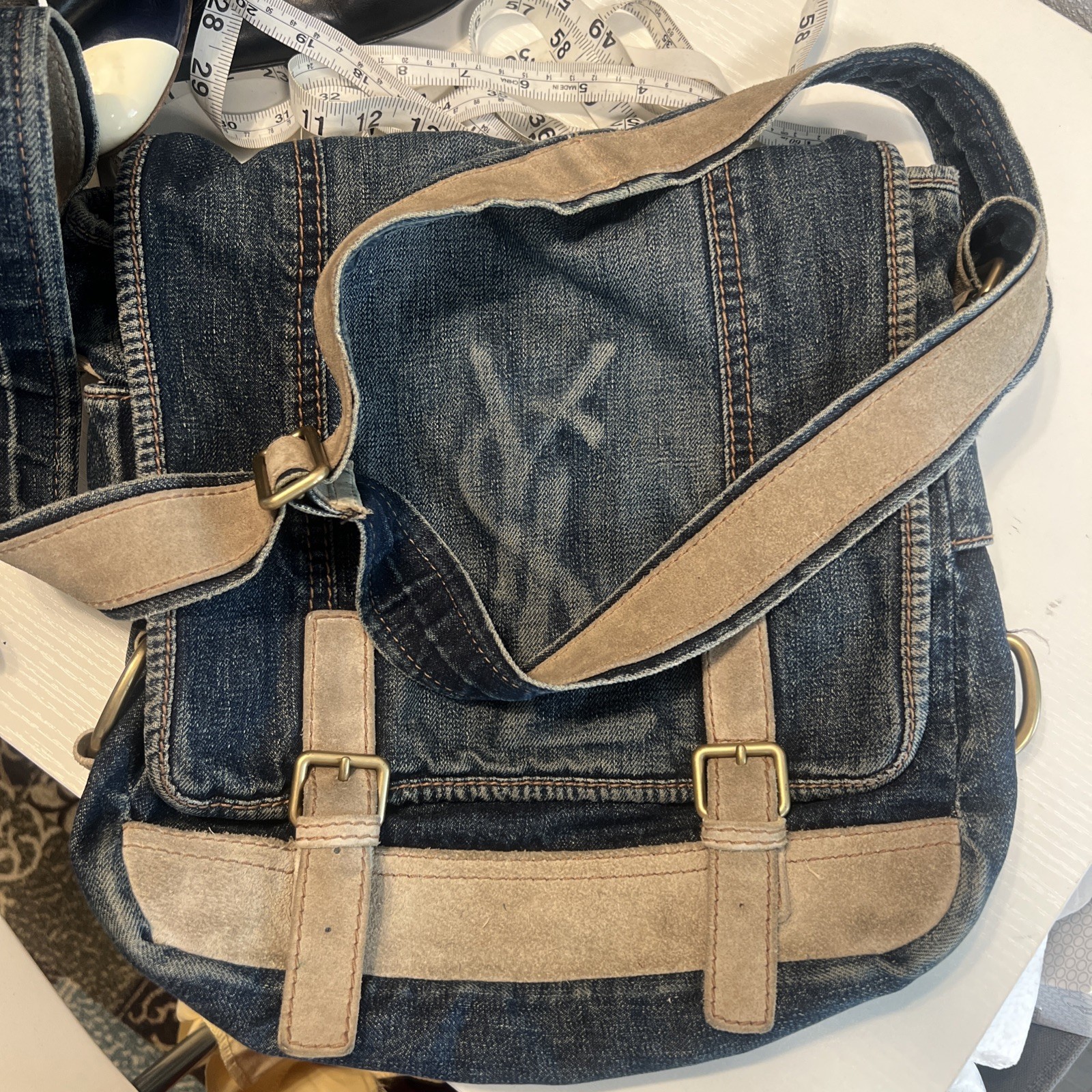 Borsa YSL Yves Saint Laurent Messenger tracolla regolabile denim oro medio HRDW
