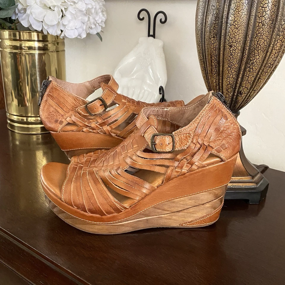 Zapato de cuña Bed Stu Ellie Il talla 10 hecho a mano cuero tejido a mano curtido vegetal Foto 2 de 4