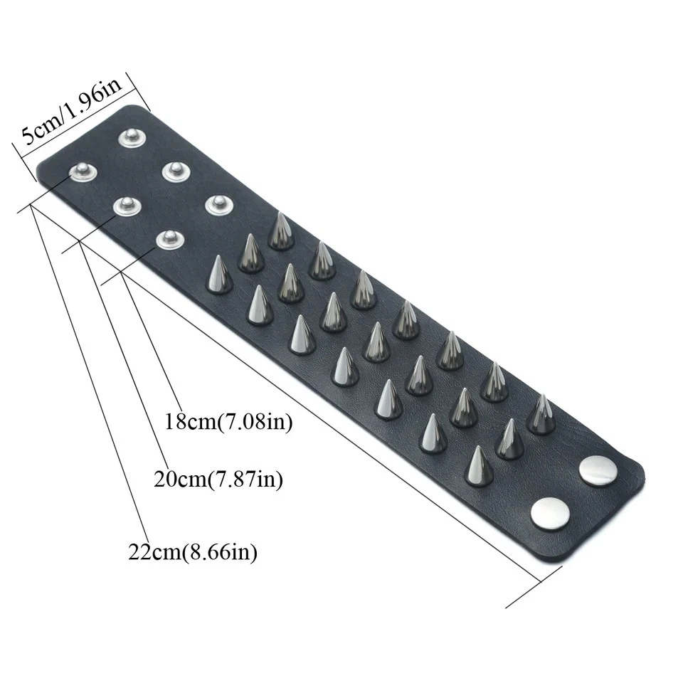 Pulsera de cuero con tachuelas brazalete negro con púas gótico emo gótico hombres joyería Foto 4 de 4