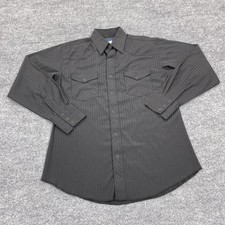 Wrangler Shirt Mens Medium Black Shadow Stripe Western Long Sleeve Pearl Snap