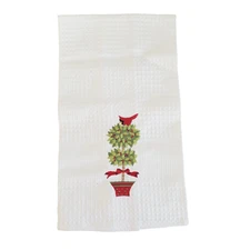 Vintage C&F Enterprises Holiday Cardinal & Holly Plant Embroidered Hand Towel