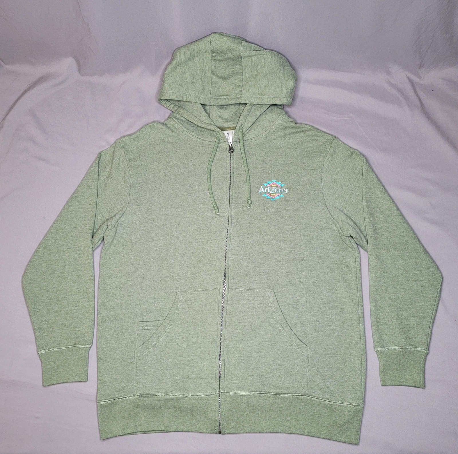 Hoodie Mens Xl Sage Green Full Zip Embroidered Logo Threadfast