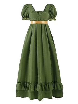 green emerald velvet dress Green Regency Style Empire Dress with Floral Lace Joanne Size 16W / Green main image 1