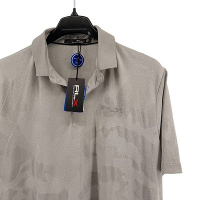 NEW RLX Ralph Lauren Polo Mens XL Grey Camo Jacquard Wicking Short Sleeve Shirt