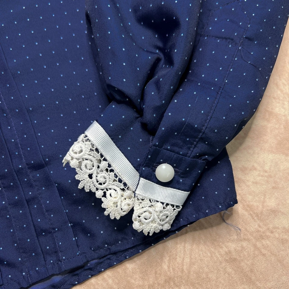 Blusa occidental vintage años 70 hecha a mano cuello alto plisada encaje pradera victoriana  Foto 4 de 4