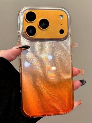 Gradient Orange Holographic Shockproof Case For iPhone 13 To 17 Pro Max