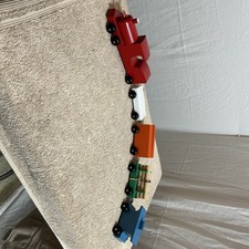 Vintage Wooden Train Set Five Interchangeable Pieces Brightly Colored