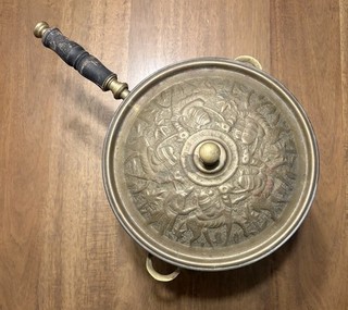Vintage Nader Brass Chafing Dish W Lid Camel Palm Tree Engraved Footed Bowl
