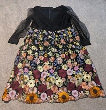 Mac Duggal Dress Womens 24W Black Floral Embroidered Ruched Lace 68205
