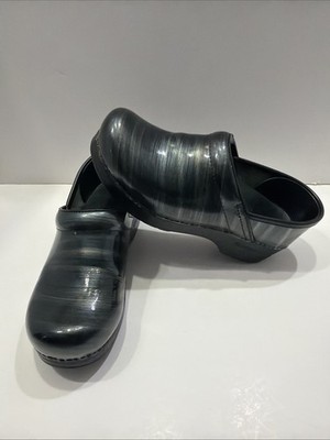 Dansko Shoes Size EU 37 US 7 Womans Professional Clogs Patent Leather Stripes