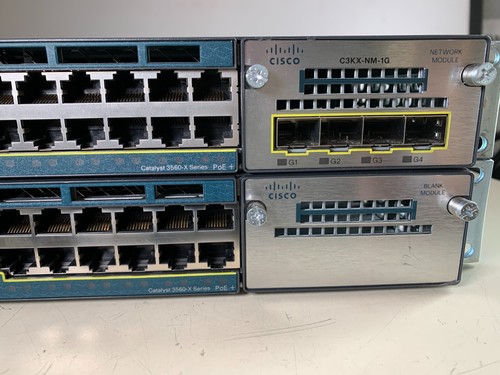 LOT OF 2: CISCO CATALYST 3560X GBE SWITCH WS-C3560X-48P-S w/ (1x) C3KX-NM-1G - Picture 2 of 10