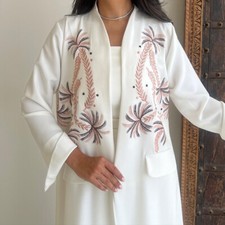 Open Cardigan Embroidery Long Dress Kimono Abaya Muslim Women Kaftan Formal Gown