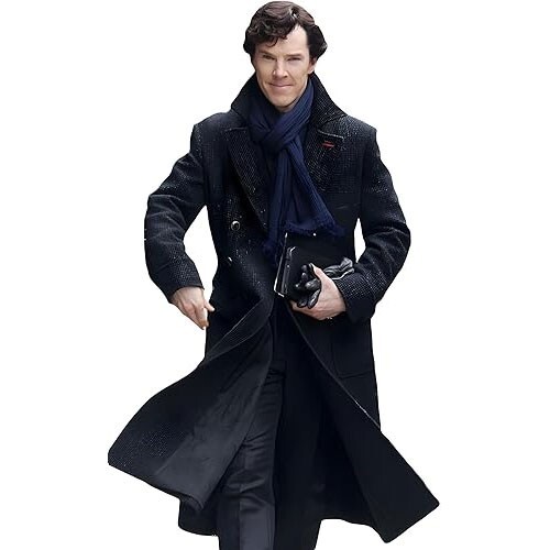 Handmade Benedict Cumberbatch Sherlock Holmes Winter Black Wool Trench Coat - Picture 1 of 7