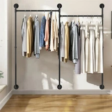 80.7" Heavy Duty Industrial Pipe Clothes Rack Wall Hanging Rod Floating Shelf