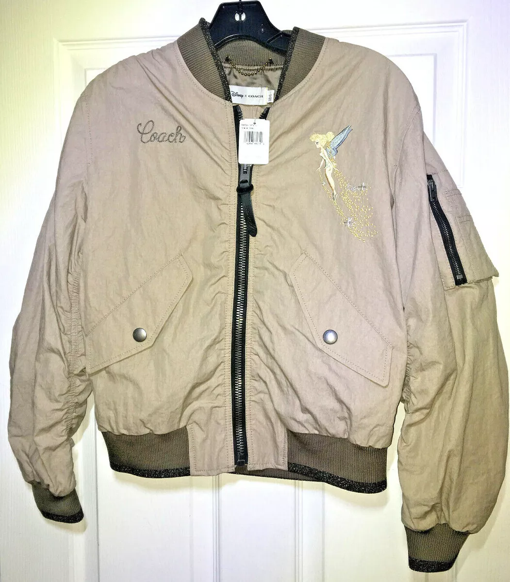 COACH Disney TINKER BELL Ma-1 JACKET Women SZ 0 Peter Pan NEVERLAND COAT Varsity