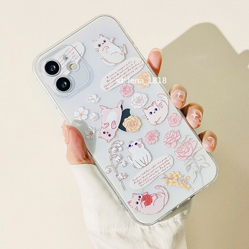 Flower & Cat Case For iPhone 14 13 12 11 Pro Max Plus Mini XR XS X SE 8 7 6 s - Picture 2 of 4