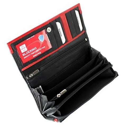 Ladies Trendy RFID Blocking Clutch Wallet Soft Real Leather Long Flap Over Purse - Image 3 of 4