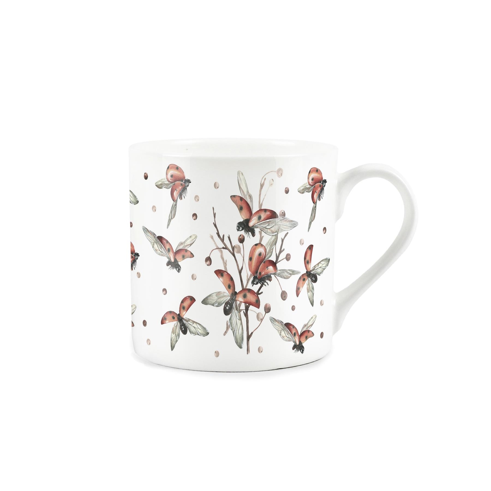 Ladybird Mug - Red & Black Spots Ladybug Insect - Bone China Mug Gift/Present