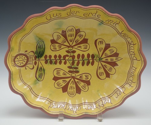 BREININGER REDWARE POTTERY ROBESONIA PENNSYLVANIA DUTCH OVAL PLATTER 1989 - Picture 3 of 7