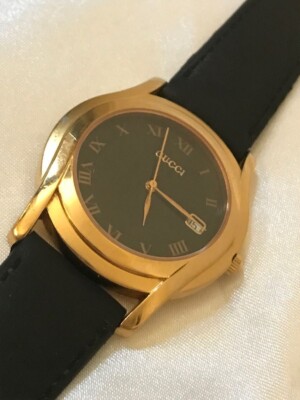 GUCCI 5400M GP ゴールドメッキ ブラック文字盤 腕時計箱付 稼働品 USED Excellent] GUCCI 5400M Black Dial Date Men's Quartz Watch No