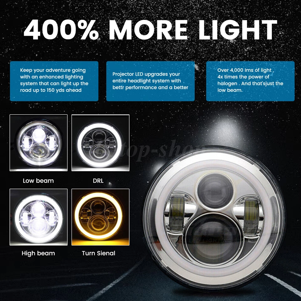 Pair 7" inch Round LED Headlights Hi/Lo Beam DRL Chrome for Ford F100 F150 F250 Foto 2 de 4