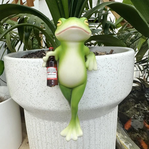 Funny Drinking Frog Statue Flower Pot Hugger Resin Hanging Frog Ornaments Decor - Bild 10 von 20
