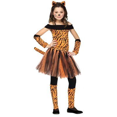 Fun World Adorable Sassy Tigress Tutu Dress 4pc Girl Costume, Orange Black