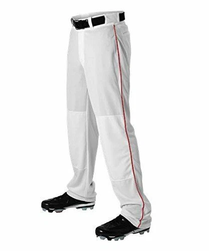 Don Alleson 605WLBY Youth Relaxed Fit Baseball Pants with Braid - White/Scarlet - Photo 1/1