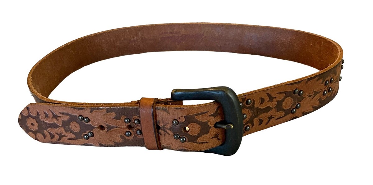 LEVI STRAUSS SIGNATURE STAMPED TOOLED BROWN LEATHER BELT  display picture 1