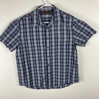 Perry Ellis Mens Button Down Shirt Short Sleeve White And Blue Size Extra Large