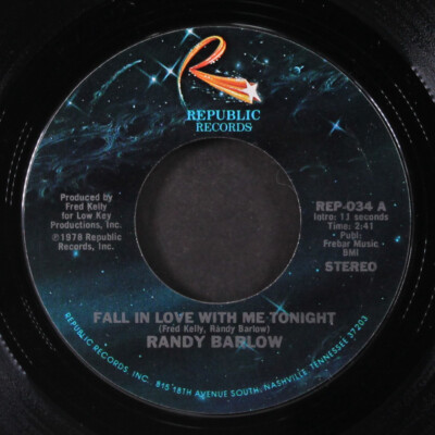 RANDY BARLOW: fall in love with me tonight / one more time REPUBLIC 7'' Single