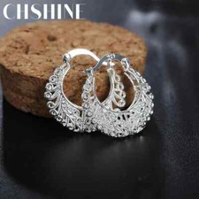 925 Sterling Silver Flower Circle Small Hoop Earrings For Women Wedding Jewelry
