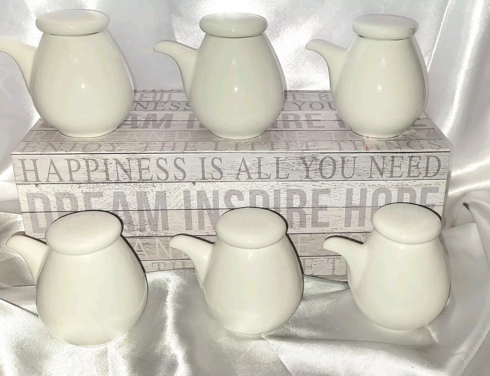 White Individual Condiment Jars 5 Oz Porcelain Rolled Edge Ex Used Condition