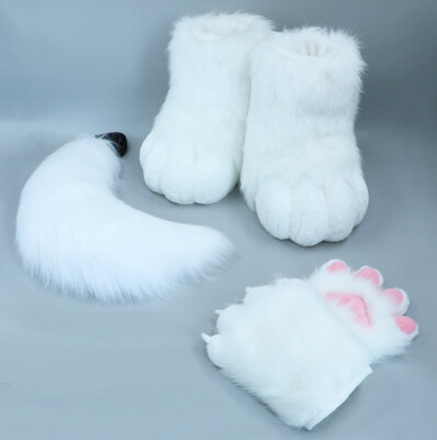 Costume de mascotte de chien Husky Fox en fourrure longue grise