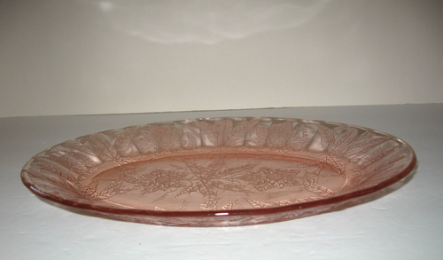 Vintage Jeannette Floral Weihnachtsstern Depression Rosa Glas Oval Servierplatte - Bild 2 von 7