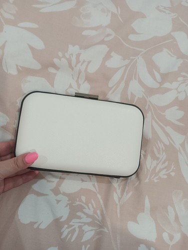Olga Berg White with Black Trim Clutch with Detachable Silver Chain Strap - Picture 7 of 13