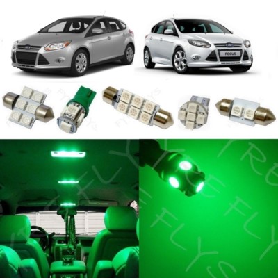 6x Green LED interior lights package kit for 2012-2014 Ford Focus +Tool FF1G