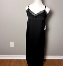 NEW Madewell Black Long Slip Dress Size Large Lace Button Slits READ