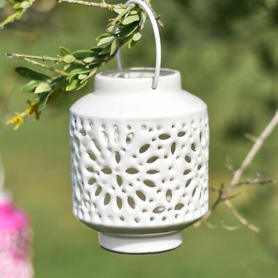 Verzierte weiße Eisen Hängelaterne - Außenleuchten wasserdicht Garten Rasen Lampe