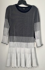 Lulu’s Toria White And Navy Striped Pleated Sweater Dress Size L NWT MSRP $75