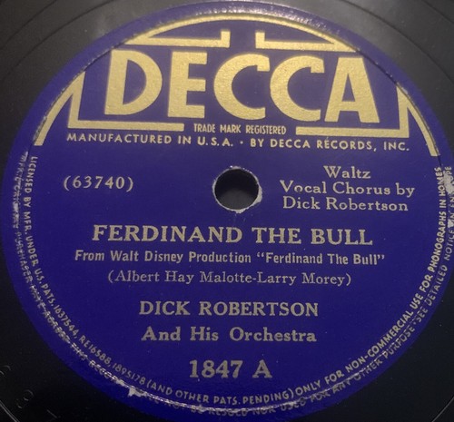 Dick Robertson - Ferdinand The Bull / Mr Wu Chinese Laundry Blues- Decca 1847 EX