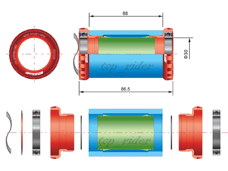 FSA MegaEvo BB386EVO 68mm Road Bike Bottom Bracket BB fit BSA English Threaded  - Image 2 of 2