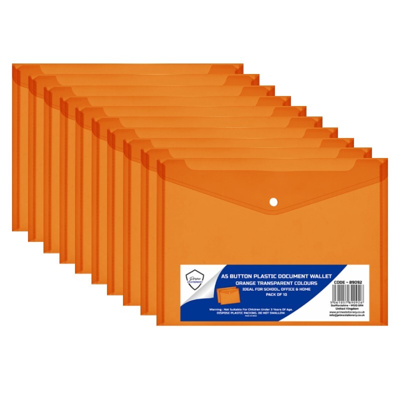 [Set of 10] A5 Stud Document Wallet Plastic Carry Popper File Folder - Orange